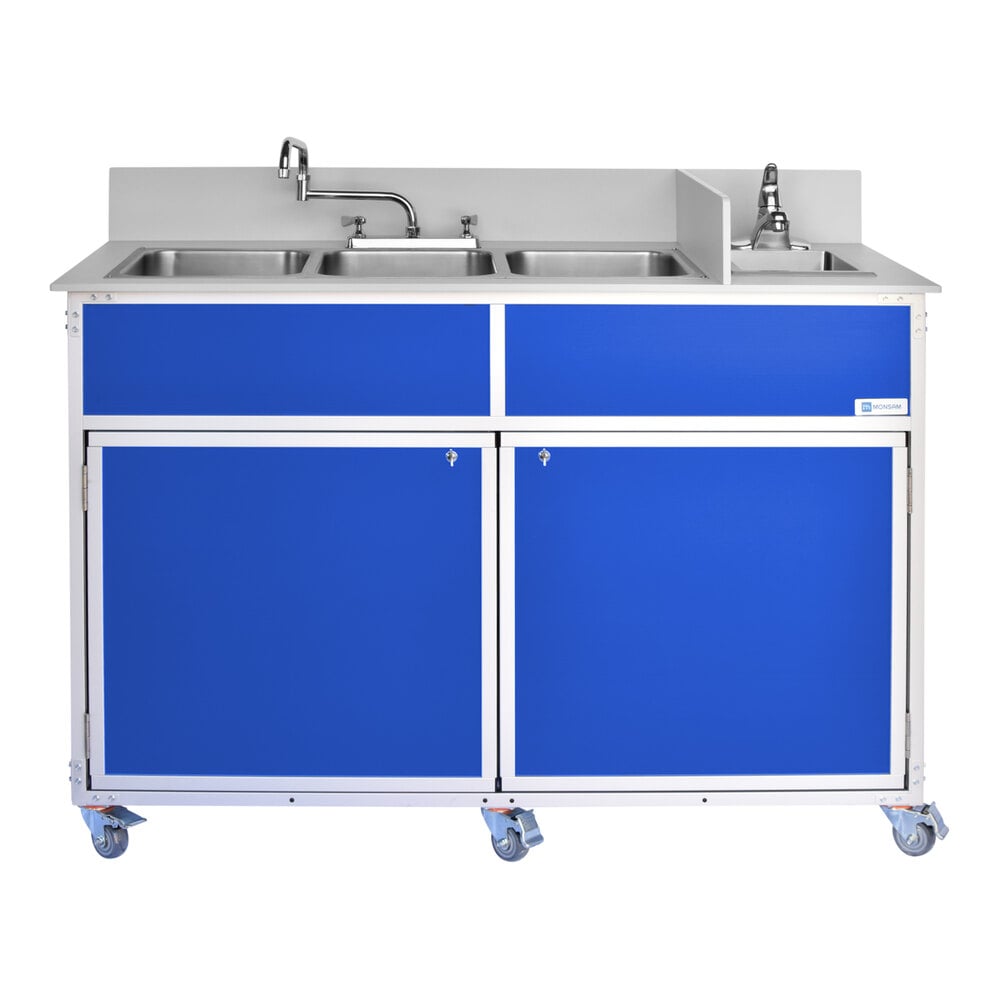 Monsam PSE-2004R-BLUE Blue Four Deep Basin Portable Commercial Sink