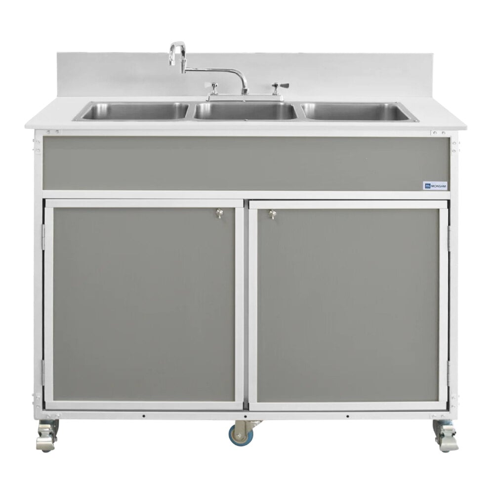 Monsam PSE-2003R-GRAY Gray Three Deep Basin Portable Commercial Sink