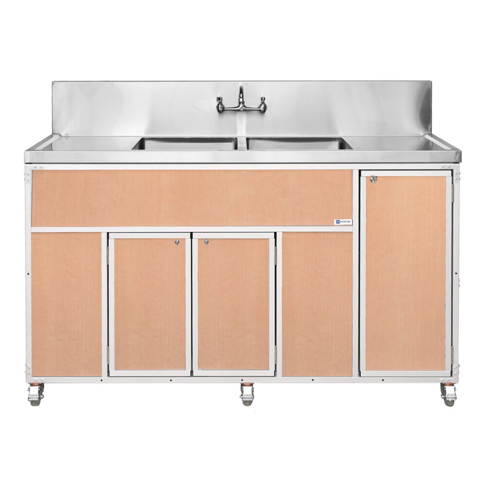 Monsam PSE-2002LA-MAPLE Maple Double Deep Basin Portable Commercial Sink with 2 Drainboards