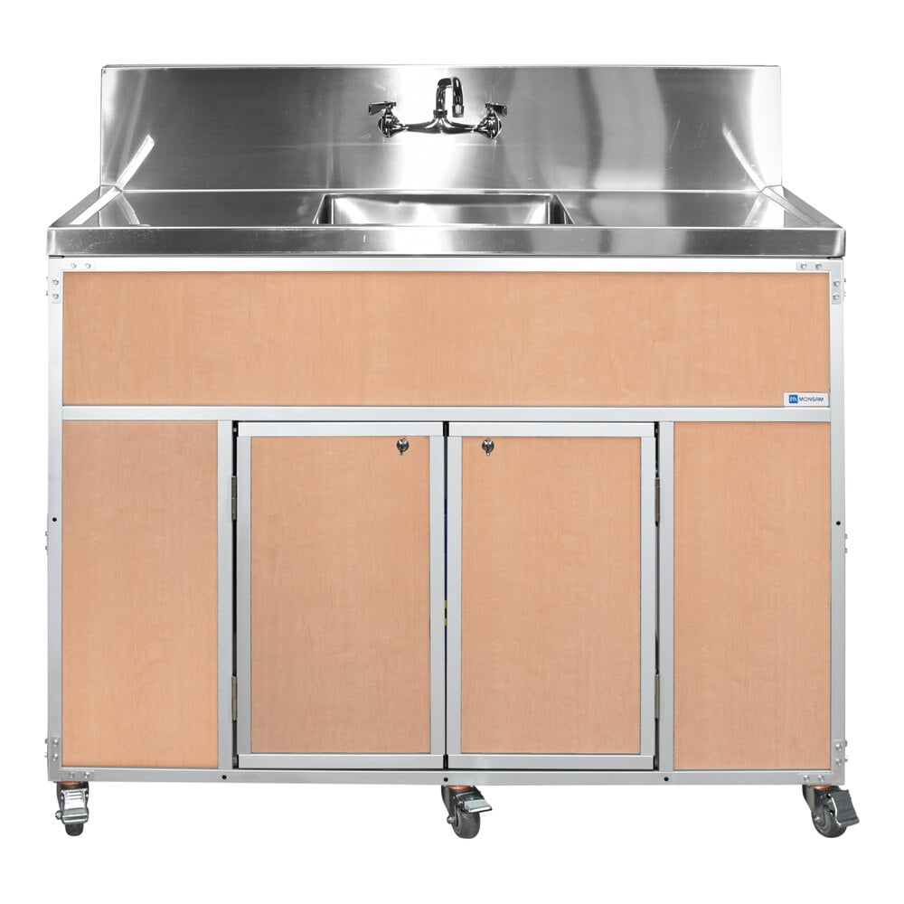 Monsam PSE-2001LA-MAPLE Maple Single Deep Basin Portable Commercial Sink with 2 Drainboards