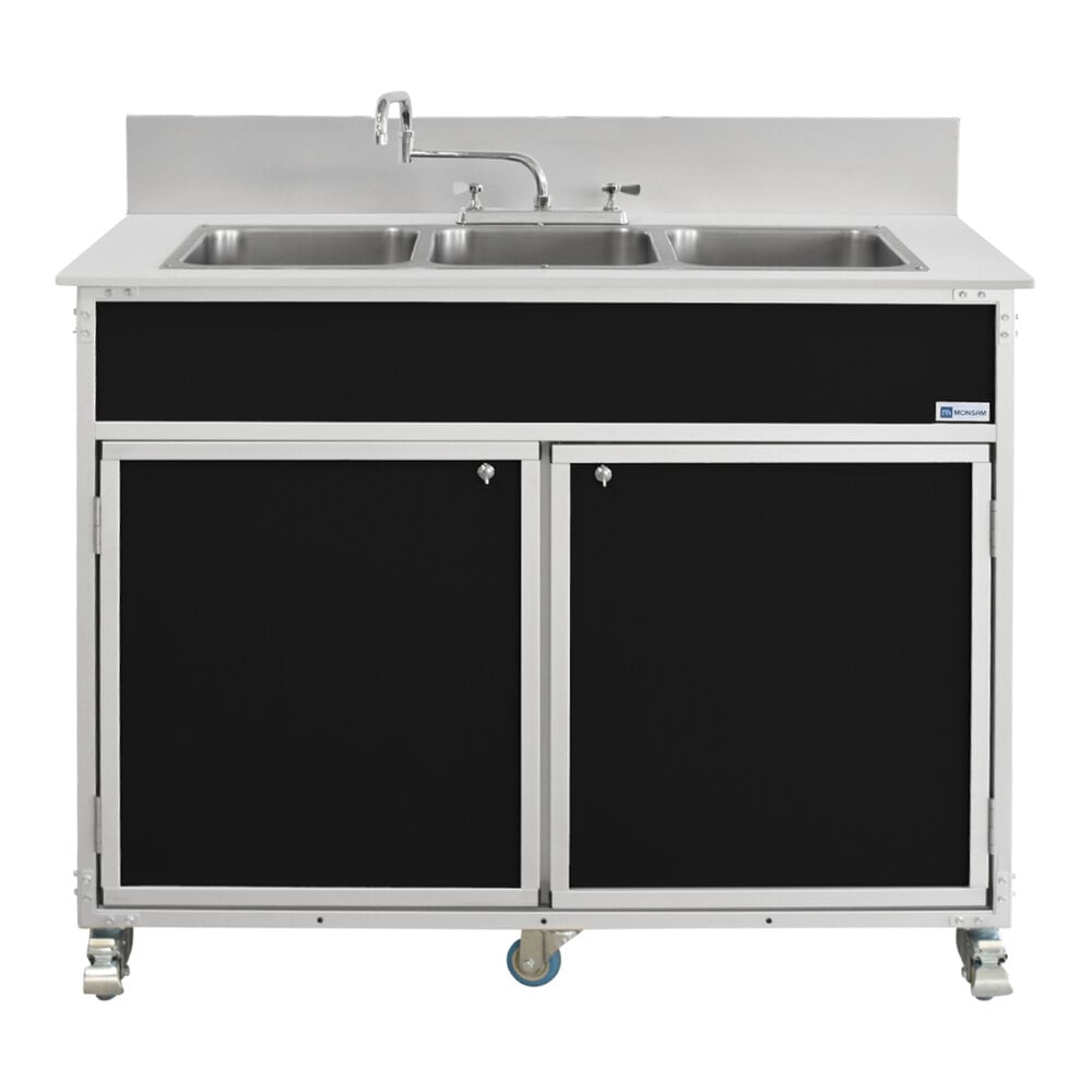 Monsam PSE-2003R-BLACK Black Three Deep Basin Portable Commercial Sink