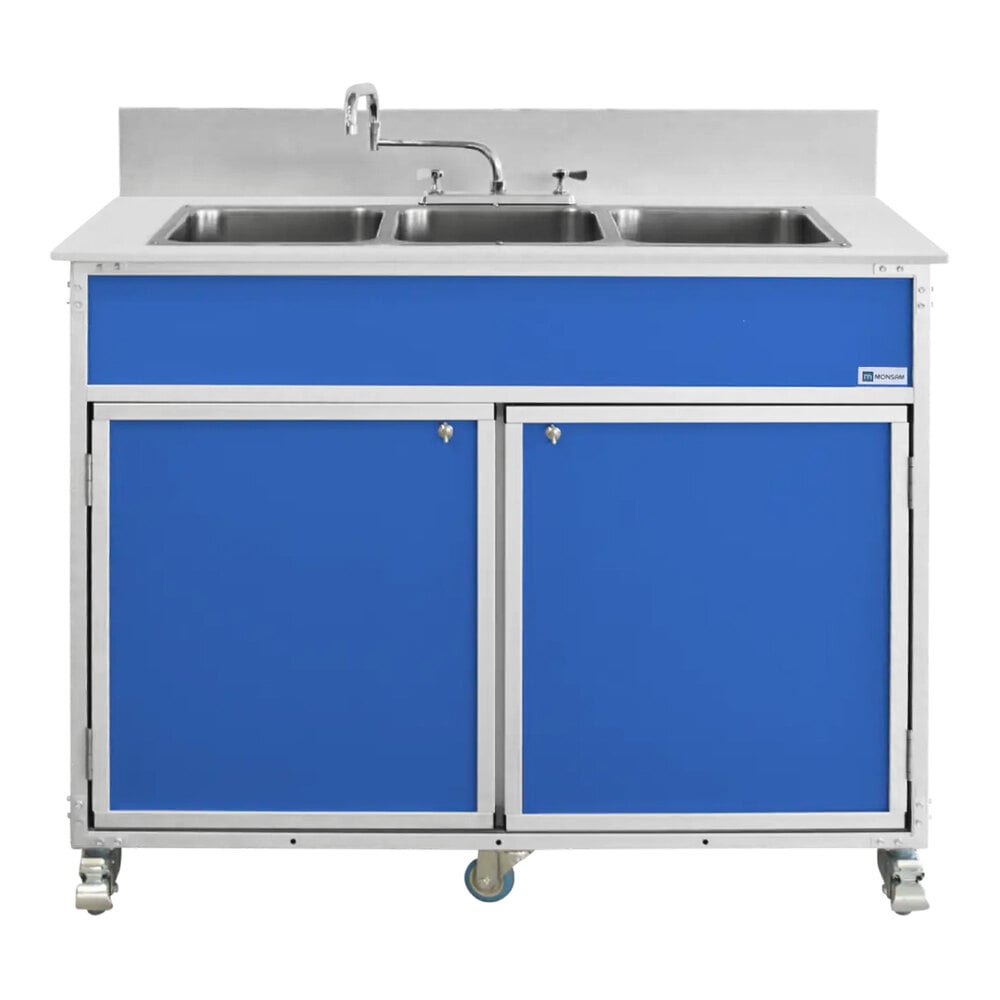 Monsam PSE-2003R-BLUE Blue Three Deep Basin Portable Commercial Sink