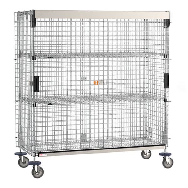 Metro SEC56EC-SL-2EZ Super Erecta 28 1/2" x 65" x 68 1/2" Chrome Mobile Security Unit with SlideSecure Sliding Doors and 2 EZ-ADD Shelves