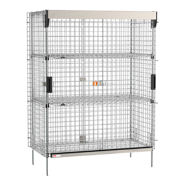 Metro SEC55C-SL-2EZ Super Erecta 28 1/2" x 50 1/2" x 66 13/16" Chrome Stationary Security Unit with SlideSecure Sliding Doors and 2 EZ-ADD Shelves