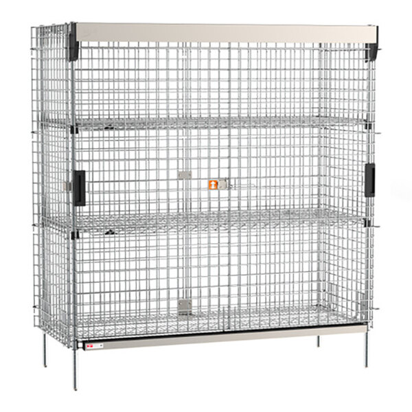 Metro SEC56C-SL-2EZ Super Erecta 28 1/2" x 62 1/2" x 66 13/16" Chrome Stationary Security Unit with SlideSecure Sliding Doors and 2 EZ-ADD Shelves