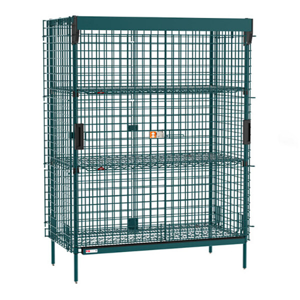 Metro SEC55K3-SL-2EZ Super Erecta 28 1/2" x 50 1/2" x 66 13/16" Metroseal Green Epoxy Stationary Security Unit with SlideSecure Sliding Doors and 2 EZ-ADD Shelves