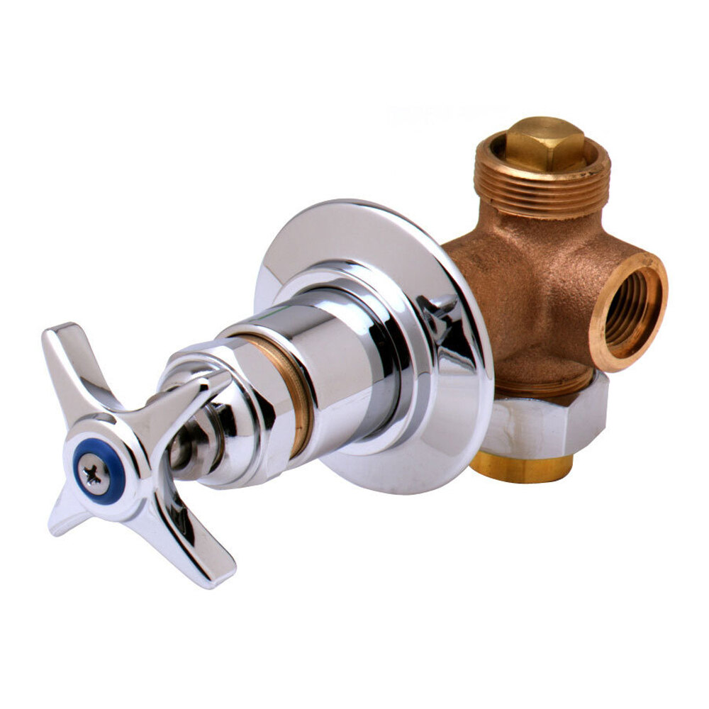 T&S B-1020 Concealed Bypass Valve with 1/2" NPT Female Inlet and Outlet and Four Arm Handle with Index ADA Compliant - Hot