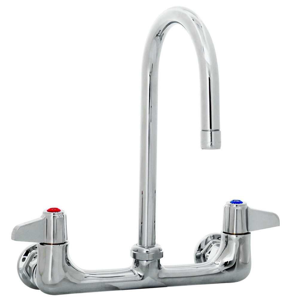 Equip by T&S 5F-8WLX05 Wall Mounted Faucet with 5 9/16" Gooseneck Spout, 8" Centers, Laminar Flow Device, and Lever Handles