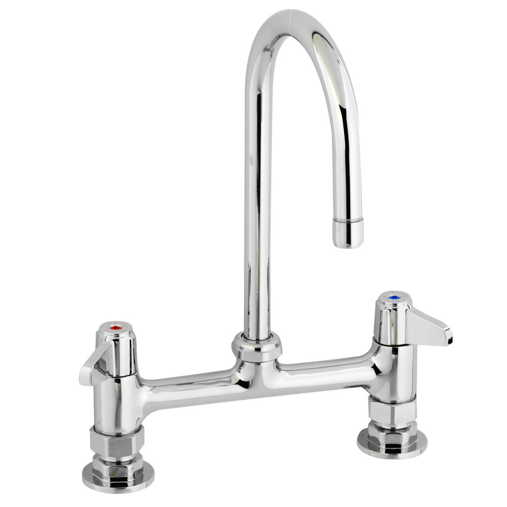 Equip by T&S 5F-8DLS05 Deck Mounted Faucet with 5 9/16" Gooseneck Spout, 8" Centers, Laminar Flow Device, and Lever Handles