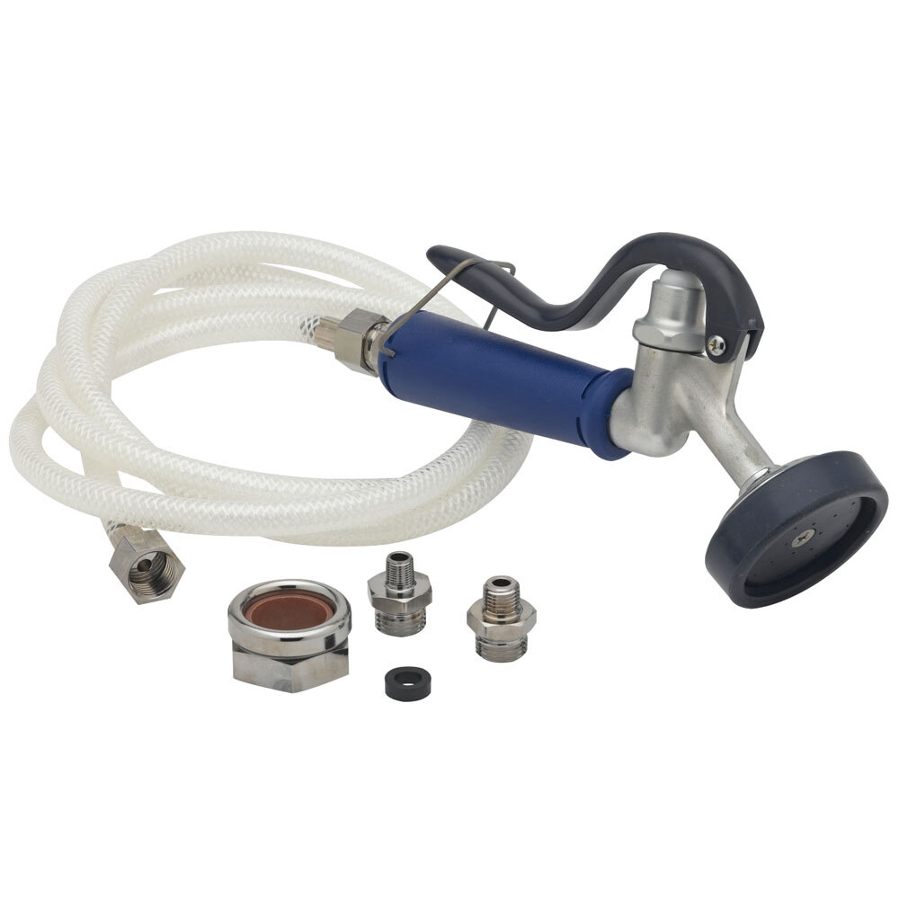 T&S PG-35AV-VH06 Pet Grooming 5.05 GPM Aluminum Angled Spray Valve with 7' Hose, 1/4" NPT Adapter, and 1/8" NPT Adapter