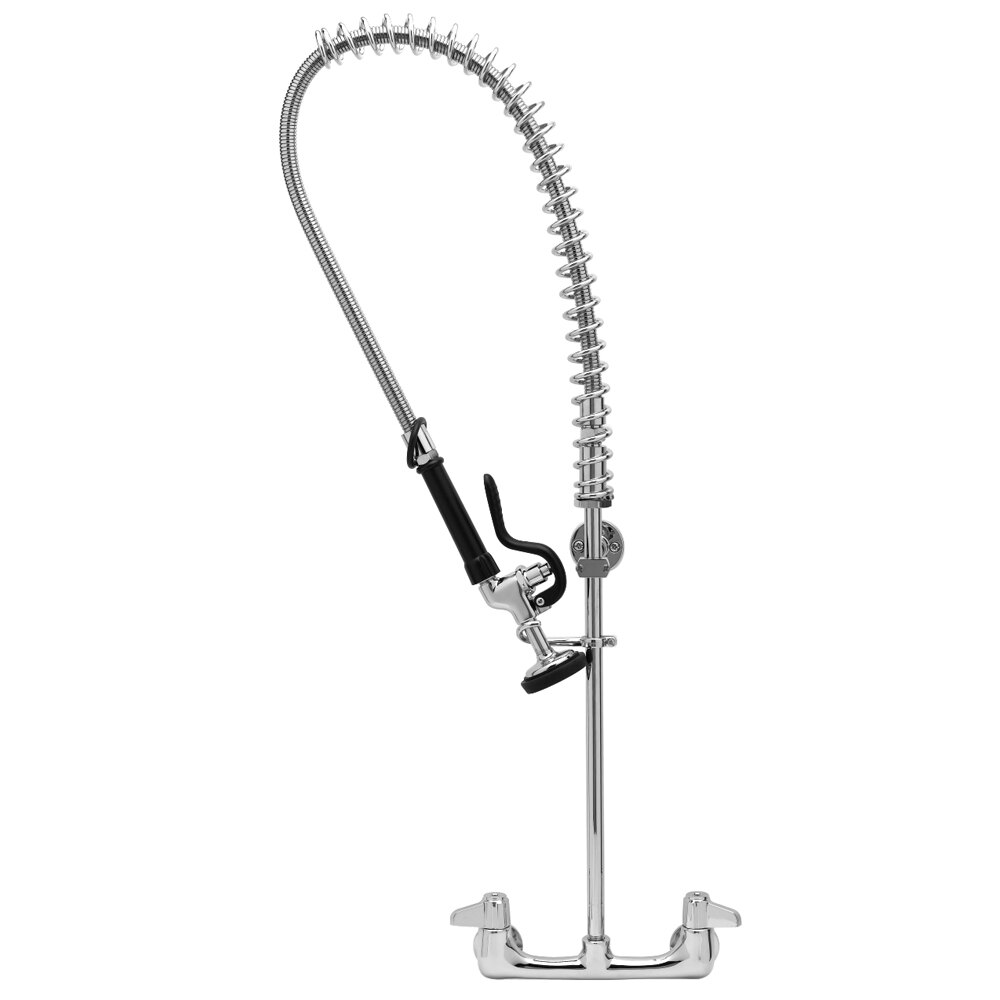 Equip by T&S 5PR-8WLS00 Wall Mounted 31 1/2" High Pre-Rinse Faucet with 8" Adjustable Centers, 44" Hose, Supply Inlet Kit, and 6" Wall Bracket