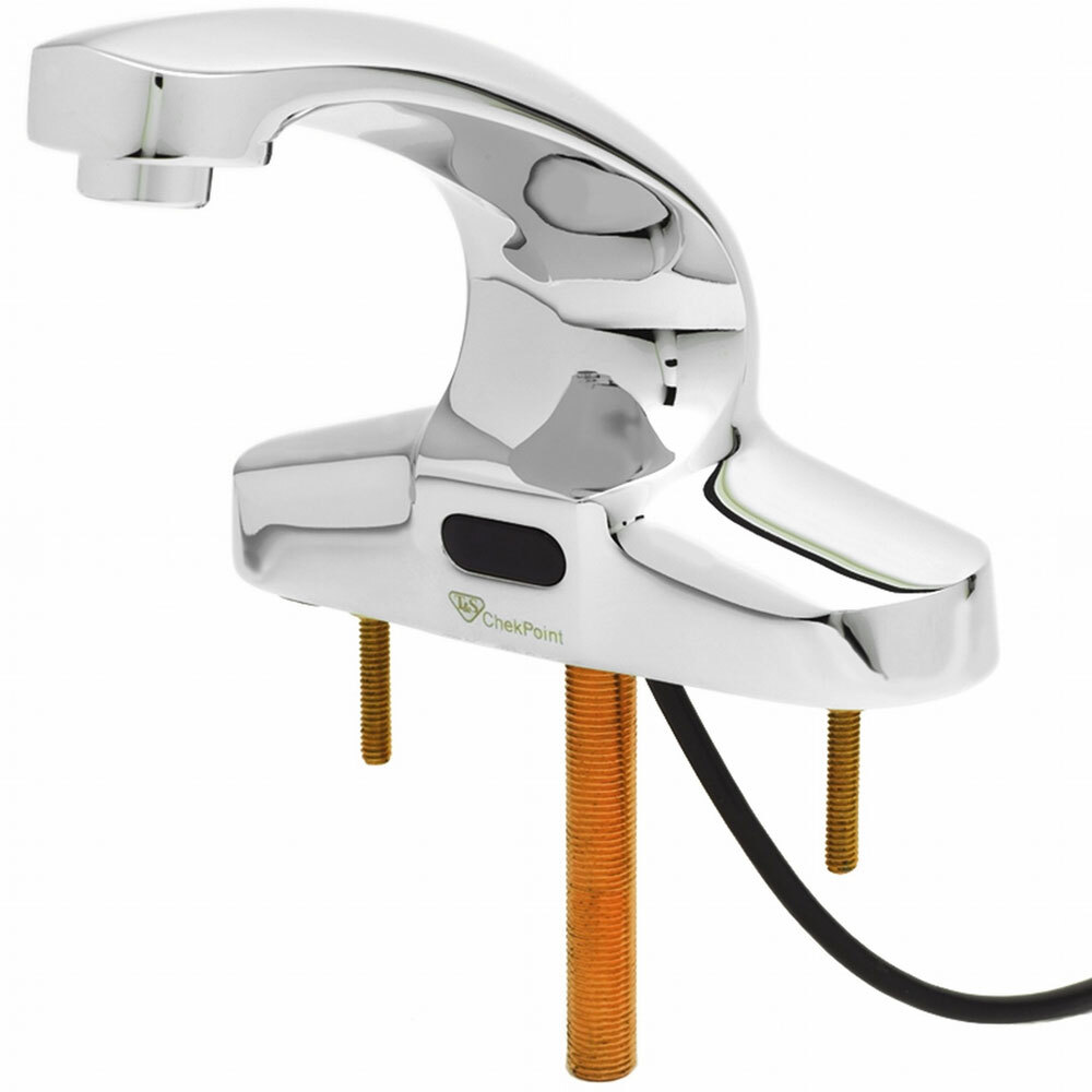 T&S EC-3103-LF22 Vandal Resistant Chrome Plated Brass Hands-Free Sensor Faucet with 4 7/8" Spout, Laminar Flow Device, AC/DC Control Module, Flow Control, Temperature Control, and 18" Supply Hoses