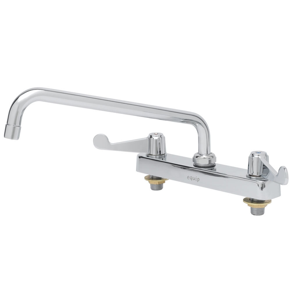Equip by T&S 5F-8CWX10 Deck Mounted Workboard Faucet with 10 1/8" Swing Spout, 8" Centers, 5.03 GPM Laminar Flow Device, Cerama Cartridges, and Wrist Handles