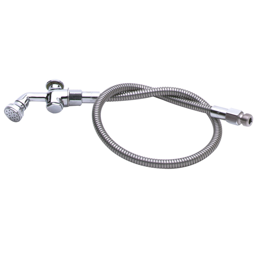 T&S B-0101-E72-0053A 2.2 GPM Angled Push-Button Spray Valve with Rosespray Head, 72" Stainless Steel Hose, and 3/8" NPT Male Connection