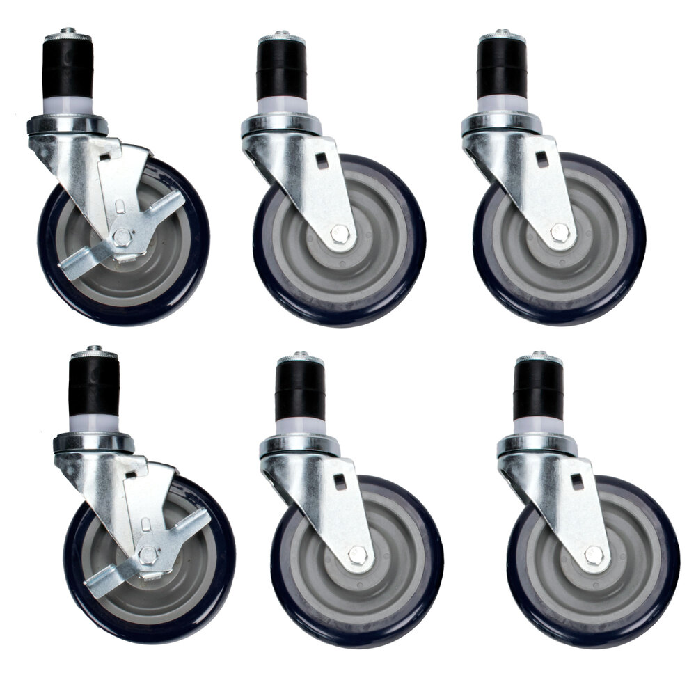 Eagle Group CAH6-SB Equivalent 5" Zinc Swivel Stem Work Table Casters with Resilient Tread - 6/Set