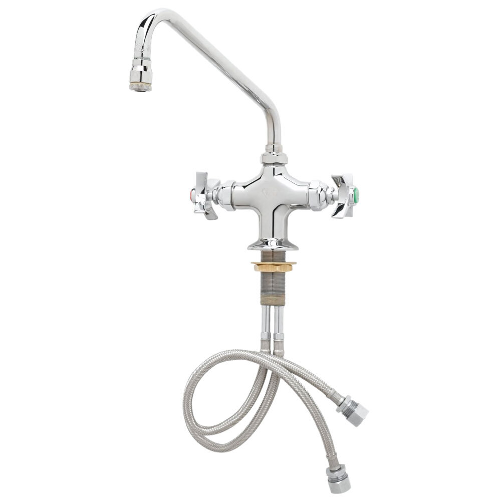 T&S BL-5750-01 Deck Mounted Single Hole Laboratory Faucet with Flex Inlets, 9 1/8" Swing Nozzle, and Eterna Cartridges