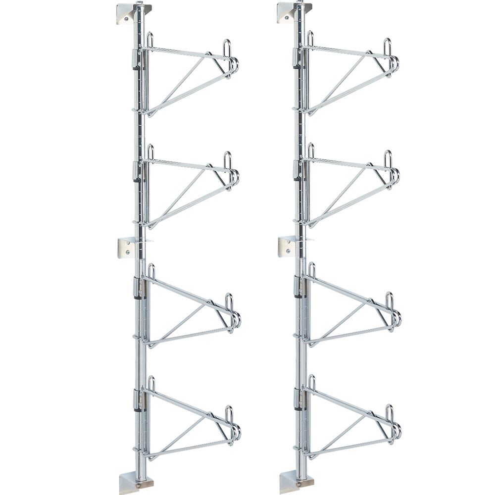 Metro SW46C Super Erecta Chrome Four Level Post-Type Wall Mount End Unit for 21" Deep Shelf - 2/Pack
