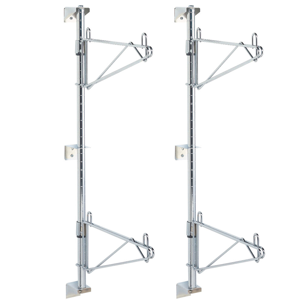 Metro SW53C Super Erecta Chrome Double Level Post-Type Wall Mount End Unit for 24" Deep Shelf - 2/Pack