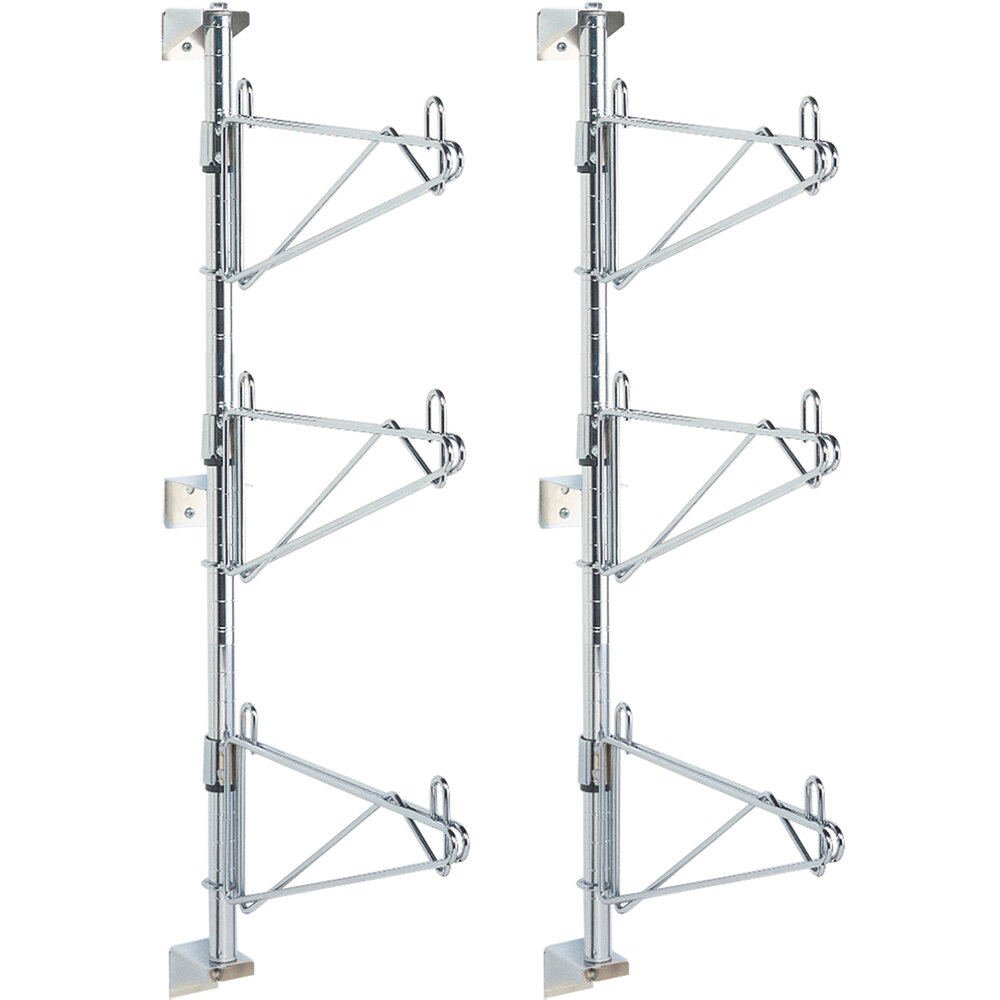 Metro SW55C Super Erecta Chrome Triple Level Post-Type Wall Mount End Unit for 24" Deep Shelf - 2/Pack