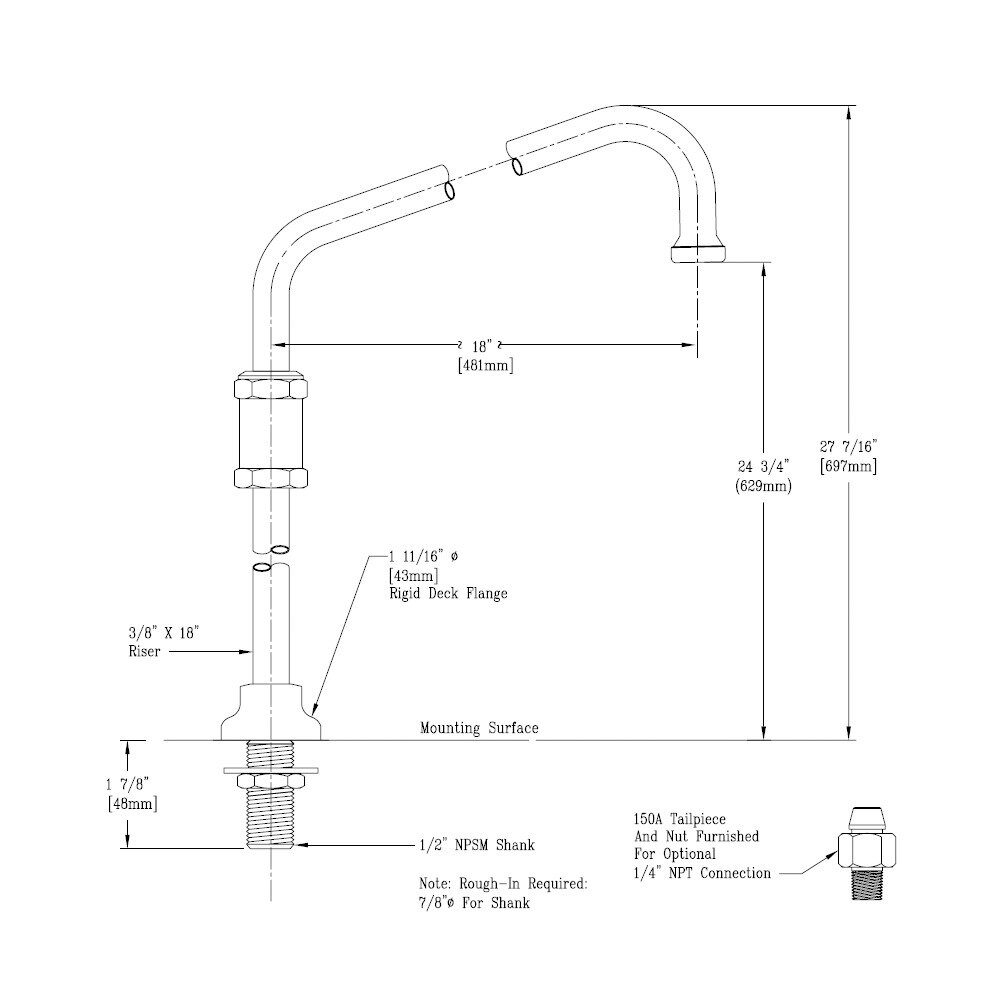 T&S B-0543 Deck Mount 18" Swing Nozzle with Rigid Base and 18" Riser