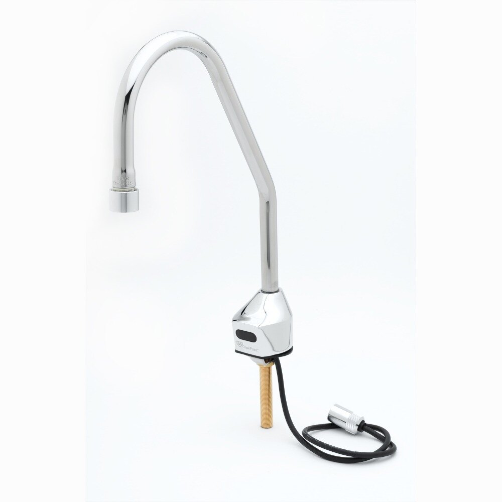 T&S EC-3100-LF22-SB Vandal Resistant Chrome Plated Brass Hands-Free Sensor Faucet with 7 1/16" Rigid Surgical Bend Nozzle, Laminar Flow Device, AC/DC Control Module, Flow Control, Temperature Control, and 18" Supply Hoses