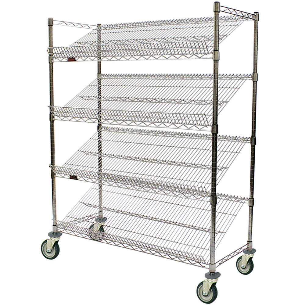 Eagle Group M1860C-4 60" x 18" Chrome 4 Shelf Angled Merchandising Cart