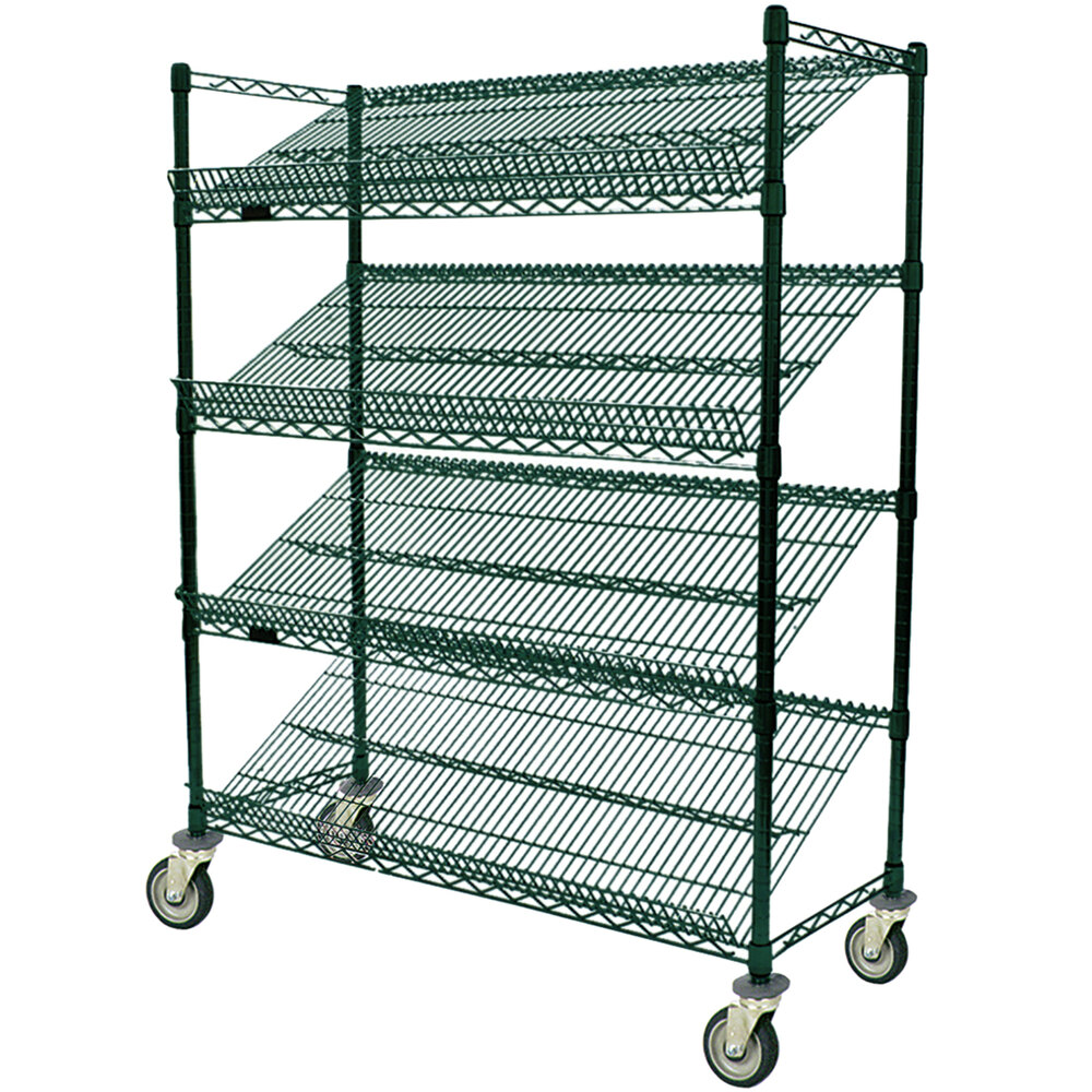 Eagle Group M1848VG-4 48" x 18" Valu-Gard® Green 4 Shelf Angled Merchandising Cart