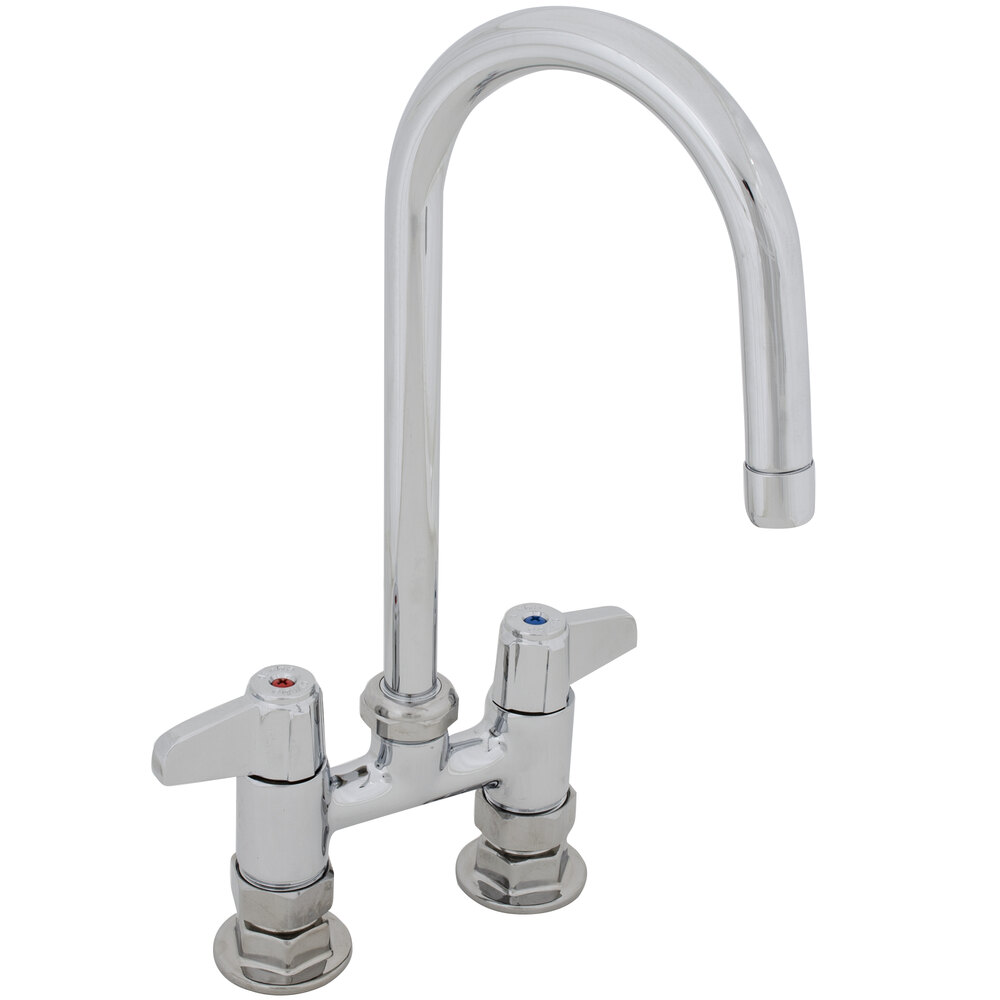 Equip by T&S 5F-4DLX05 Deck Mounted Faucet with 5 9/16" Gooseneck Spout, 4" Centers, Laminar Flow Device, and Lever Handles