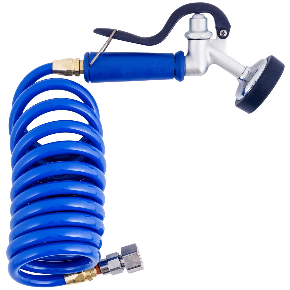 T&S PG-35AV-CH03 5.05 GPM Angled Pet Grooming Spray Valve with 9' Coiled Polyurethane Hose and 1/2" NPT Female Connection