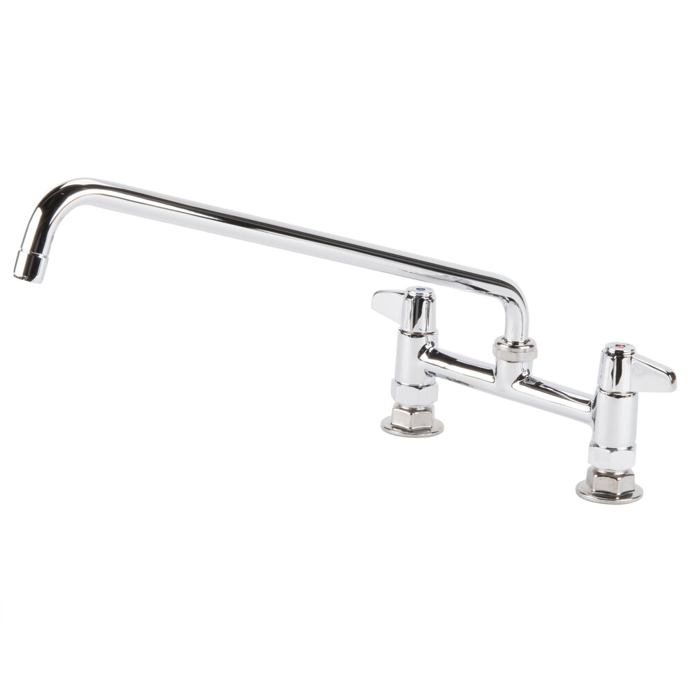 Equip by T&S 5F-8DLX16 Deck Mounted Faucet with 16 1/8" Swing Spout, 8" Adjustable Centers, 5.23 GPM Laminar Flow Device, Cerama Cartridges, and Lever Handles