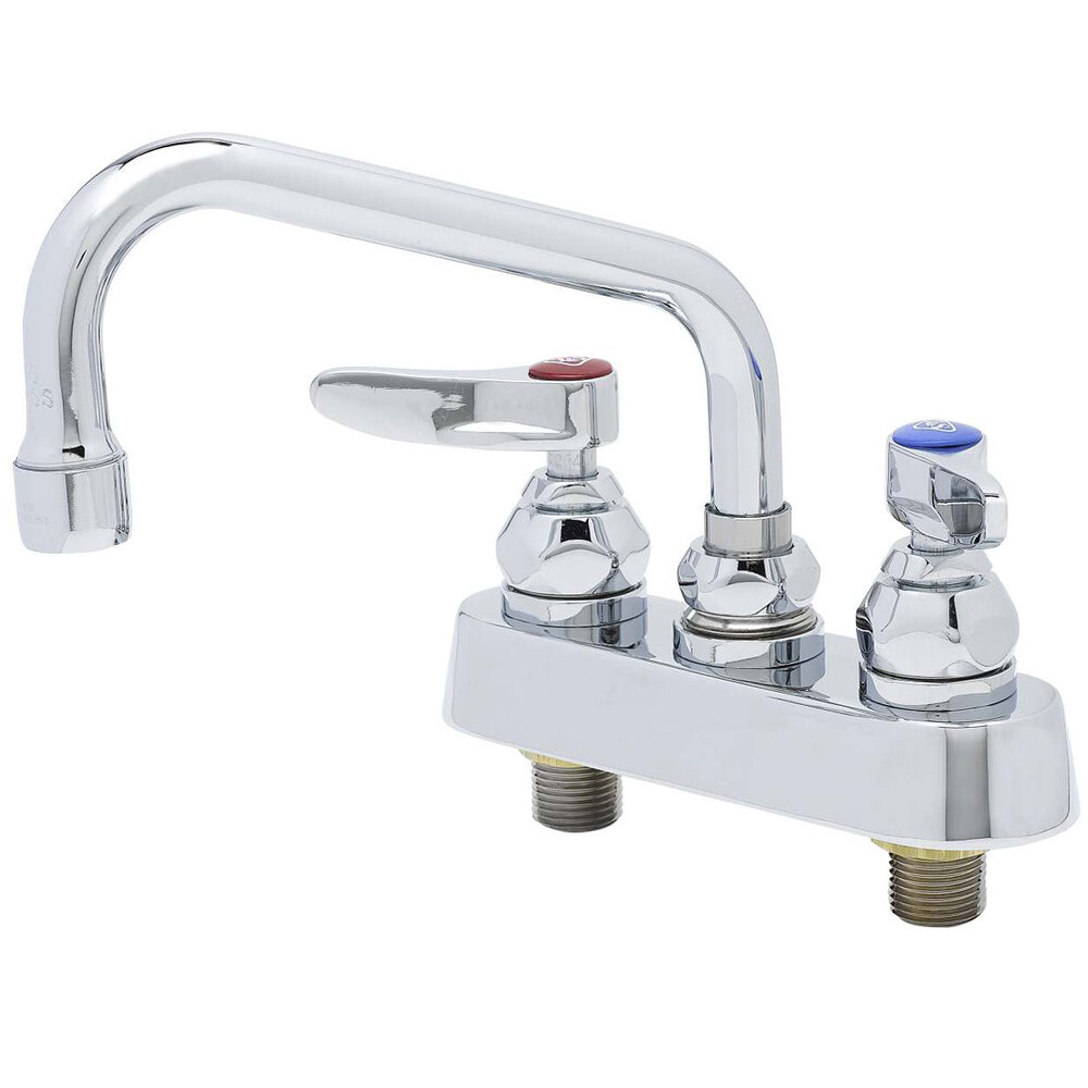 T&S B-1111-XS Deck Mount Workboard Faucet with 4" Centers, 8" Swing Nozzle, Escutcheon, and Tailpieces