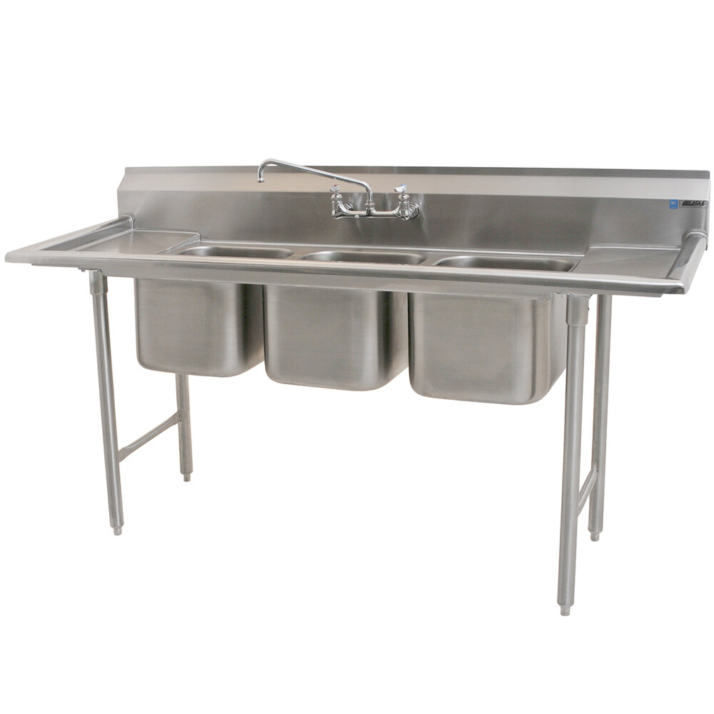 Eagle Group 312-14-3-12 Three 14" x 16" Bowl Stainless Steel Commercial Compartment Sink with Two 12" Drainboards