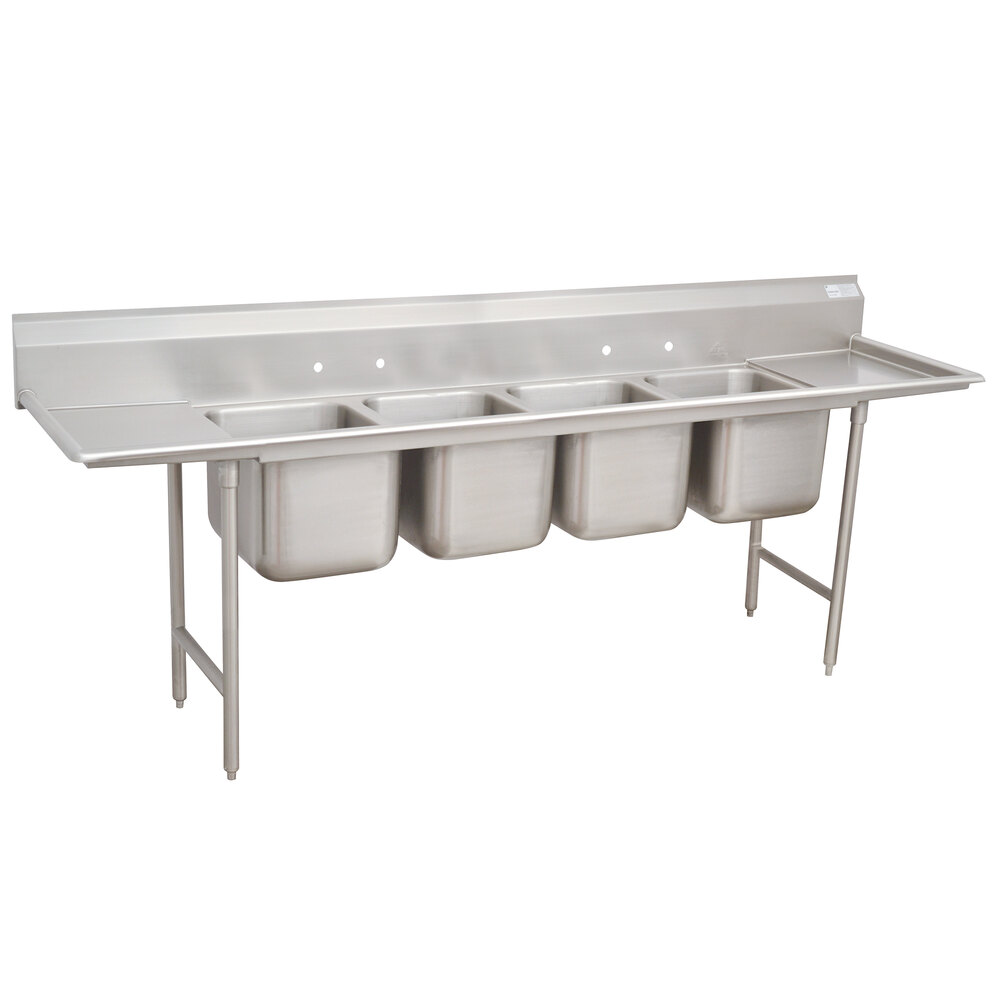 Advance Tabco 9-24-80-18RL Super Saver Four Compartment Pot Sink with Two Drainboards - 126"
