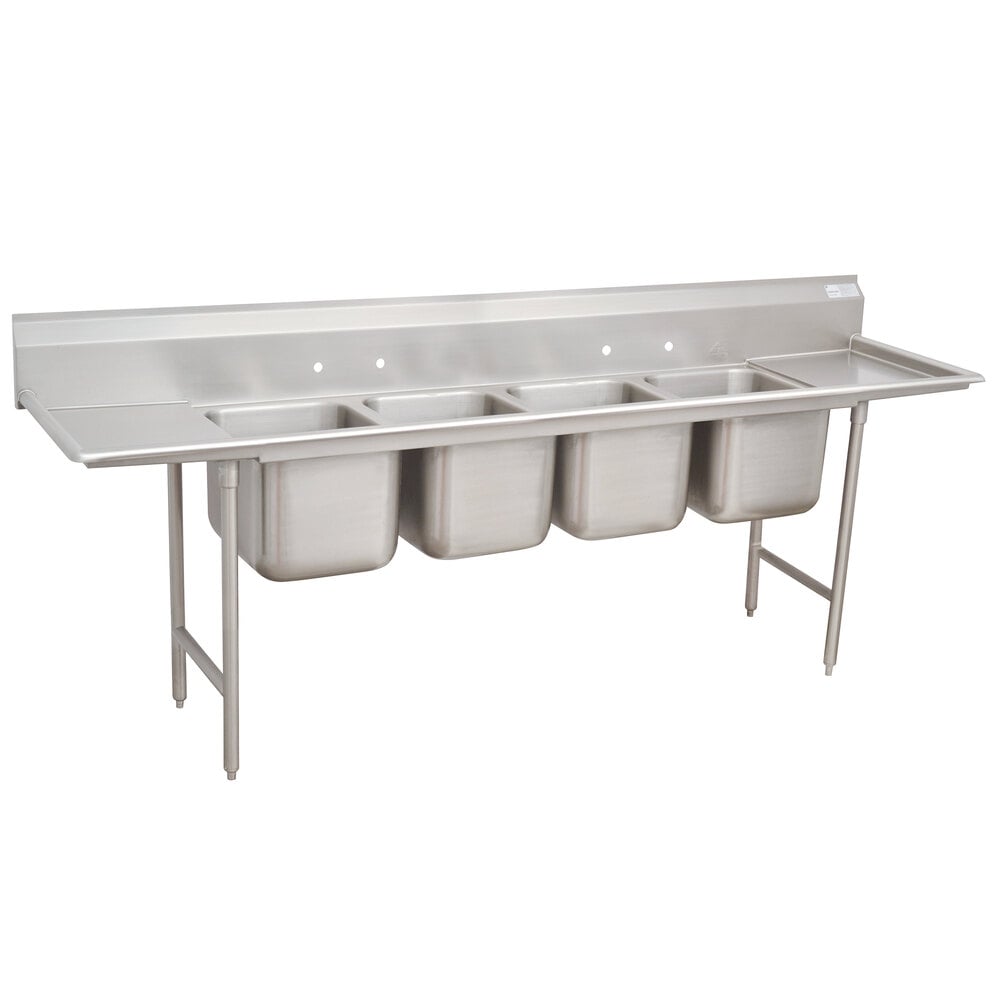 Advance Tabco 9-24-80-24RL Super Saver Four Compartment Pot Sink with Two Drainboards - 138"